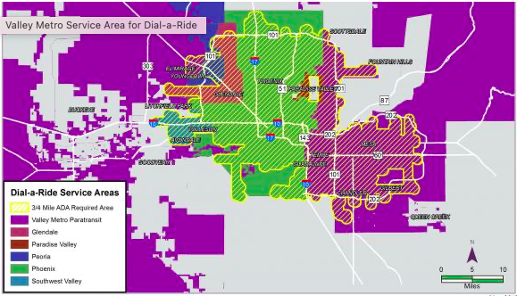 Map of all Phoenix areas serviced by Dial a Ride. Not just the Sun City Dial a Ride