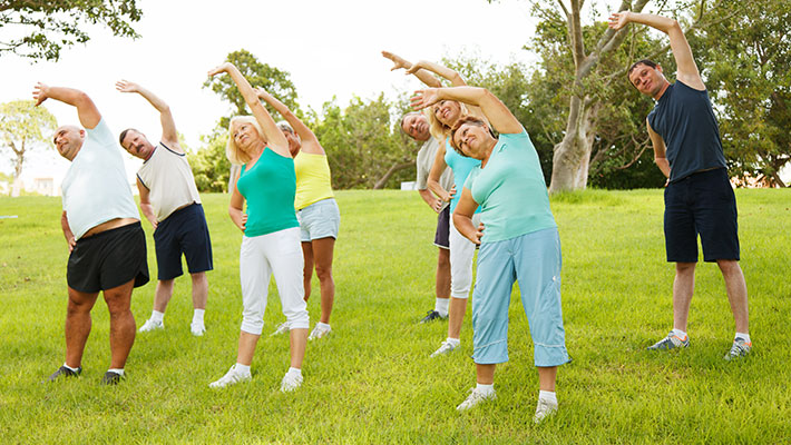Stretching exercises for seniors are more fun in groups